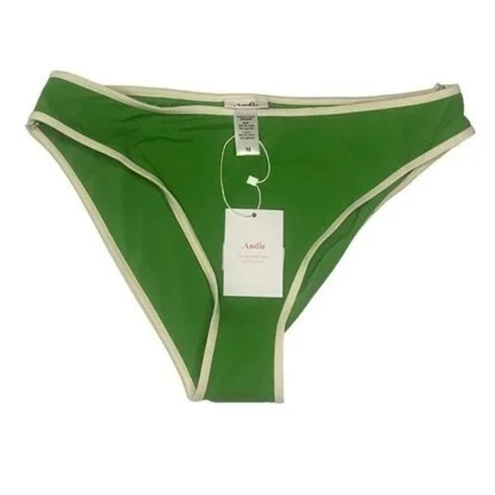 NWT Andie The Bells 90's Medium Rise Bottom Swimsuit Bottom Piping M Green #3308 - Picture 11 of 15